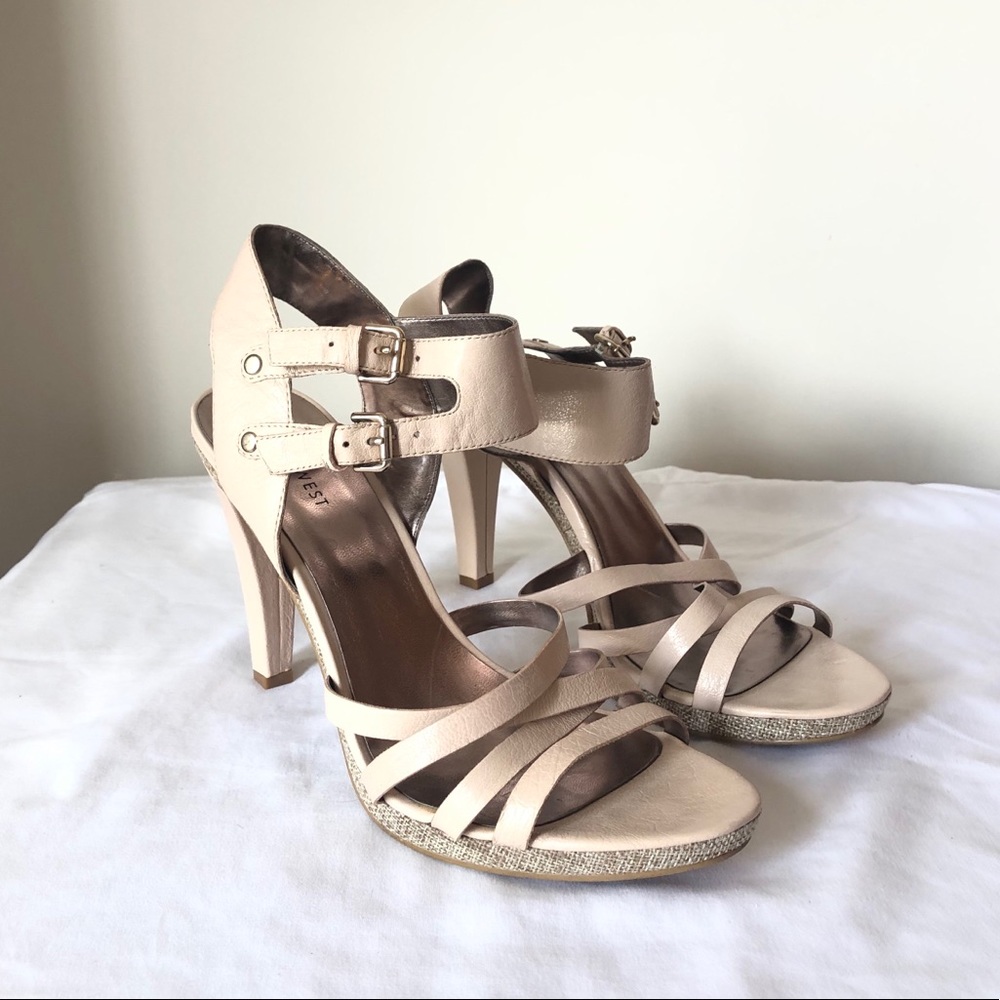 Leather and linen sandals